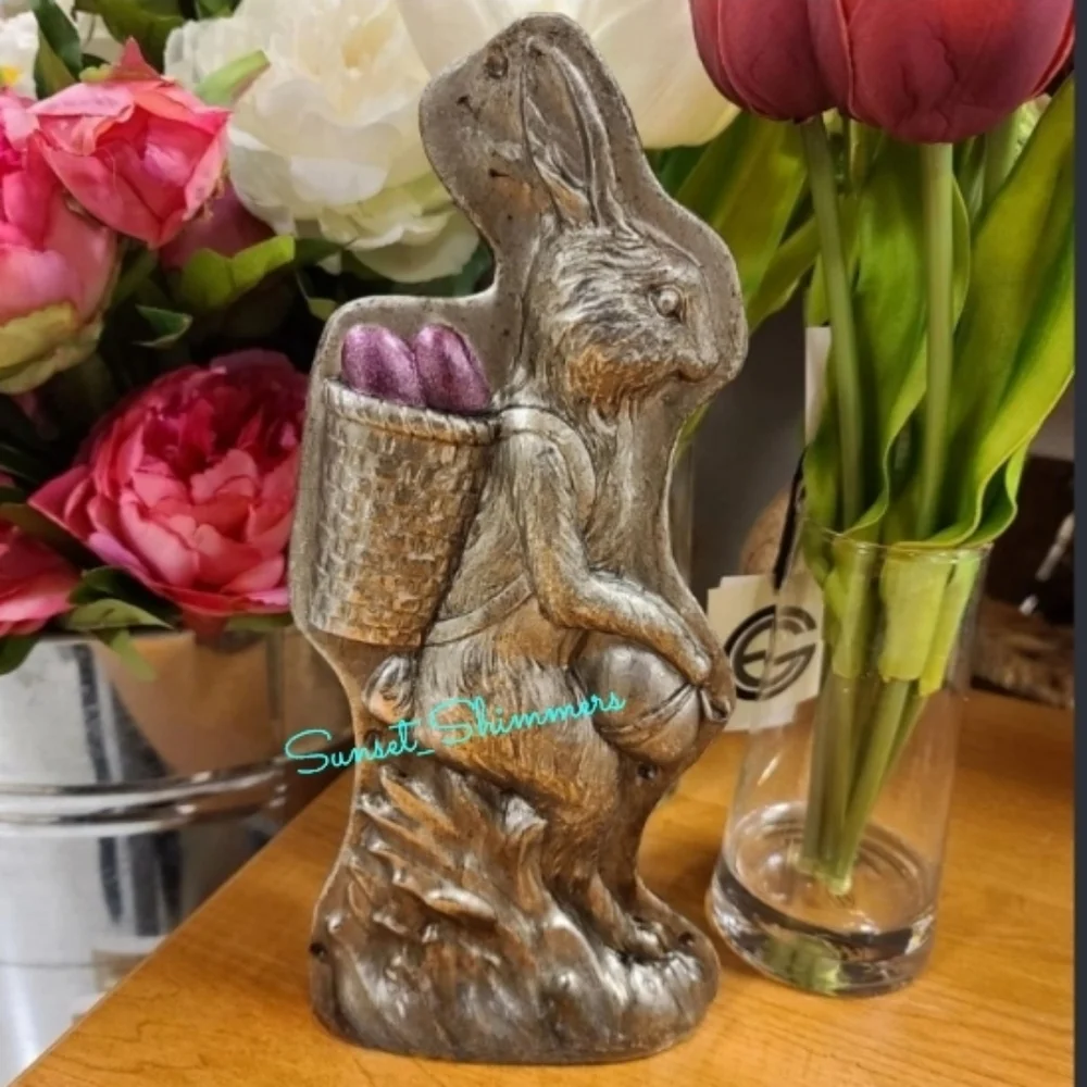 Vintage Antique Style Bunny Rabbit Faux Chocolate Tin Mold Silver Easter Spring